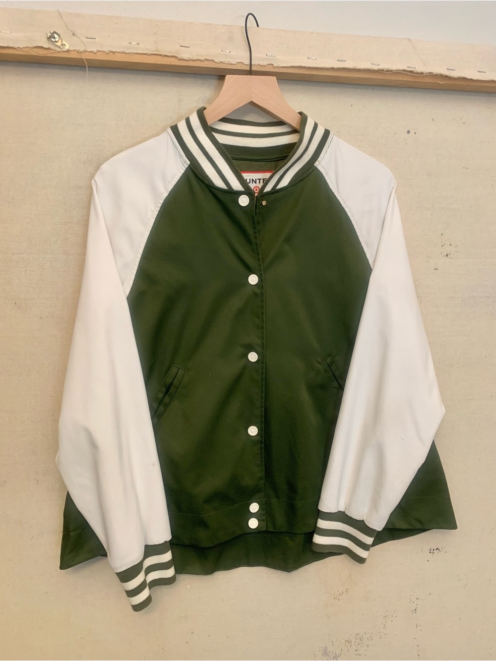 Hunter for Target Green and White Varsity Bomber Jacket, Women’s Size Small